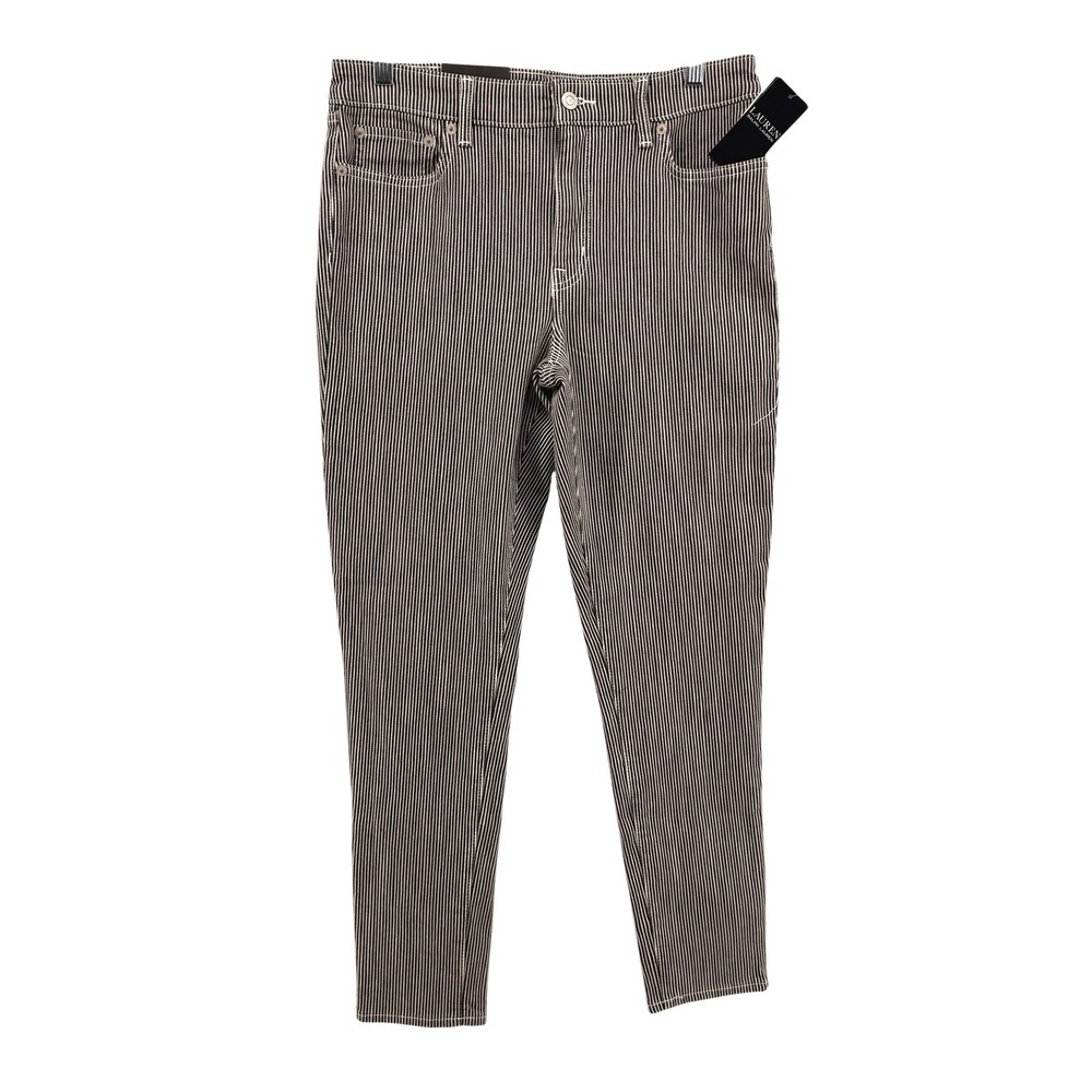 NEW Lauren Ralph Lauren Skinny Ankle Women 10 Jeans Black White Striped Mid-Rise